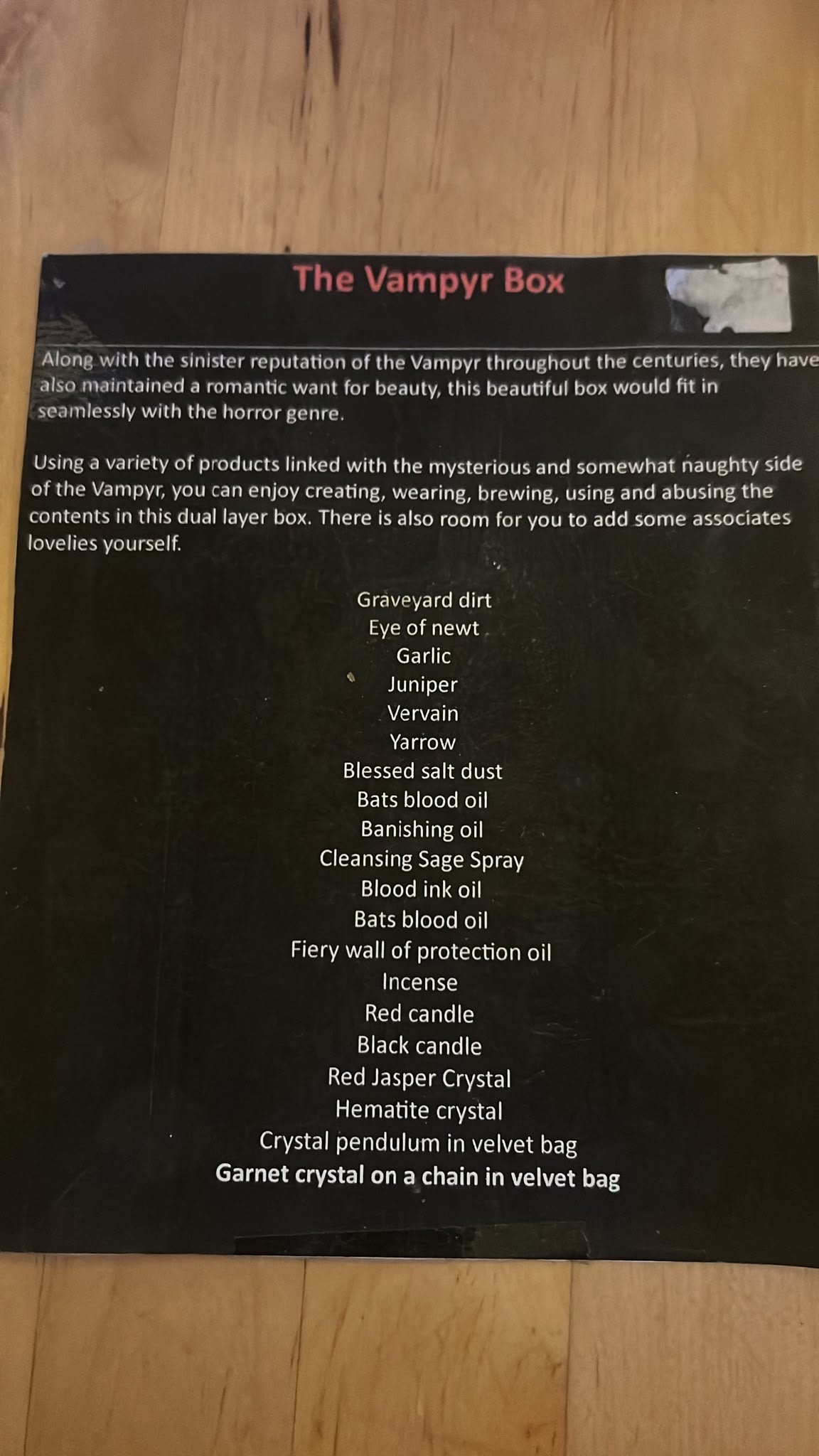 Raffle Item - Vampyre Box ends June 22nd