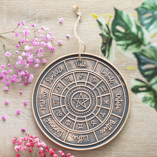 Bronze Wheel of the Year Hanging Terracotta Plaque | By Lisa Parker | Wall Hanging | Cottage Core | Wicca | Druid