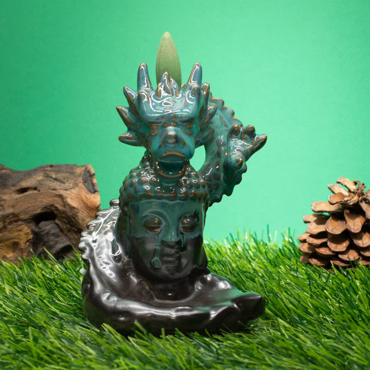 Dragon Over Buddha Backflow Incense Burner | Ceramic, Smoke Waterfall Effect | Home Fragrance Ornament |