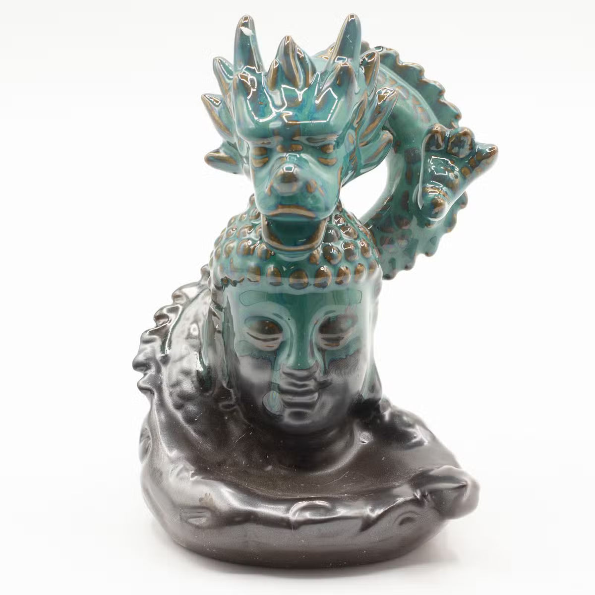 Dragon Over Buddha Backflow Incense Burner | Ceramic, Smoke Waterfall Effect | Home Fragrance Ornament |