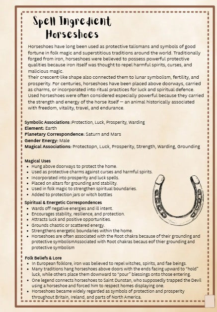 Spell Page Horseshoe | Book of Shadows | Grimoire | Spell ingredient