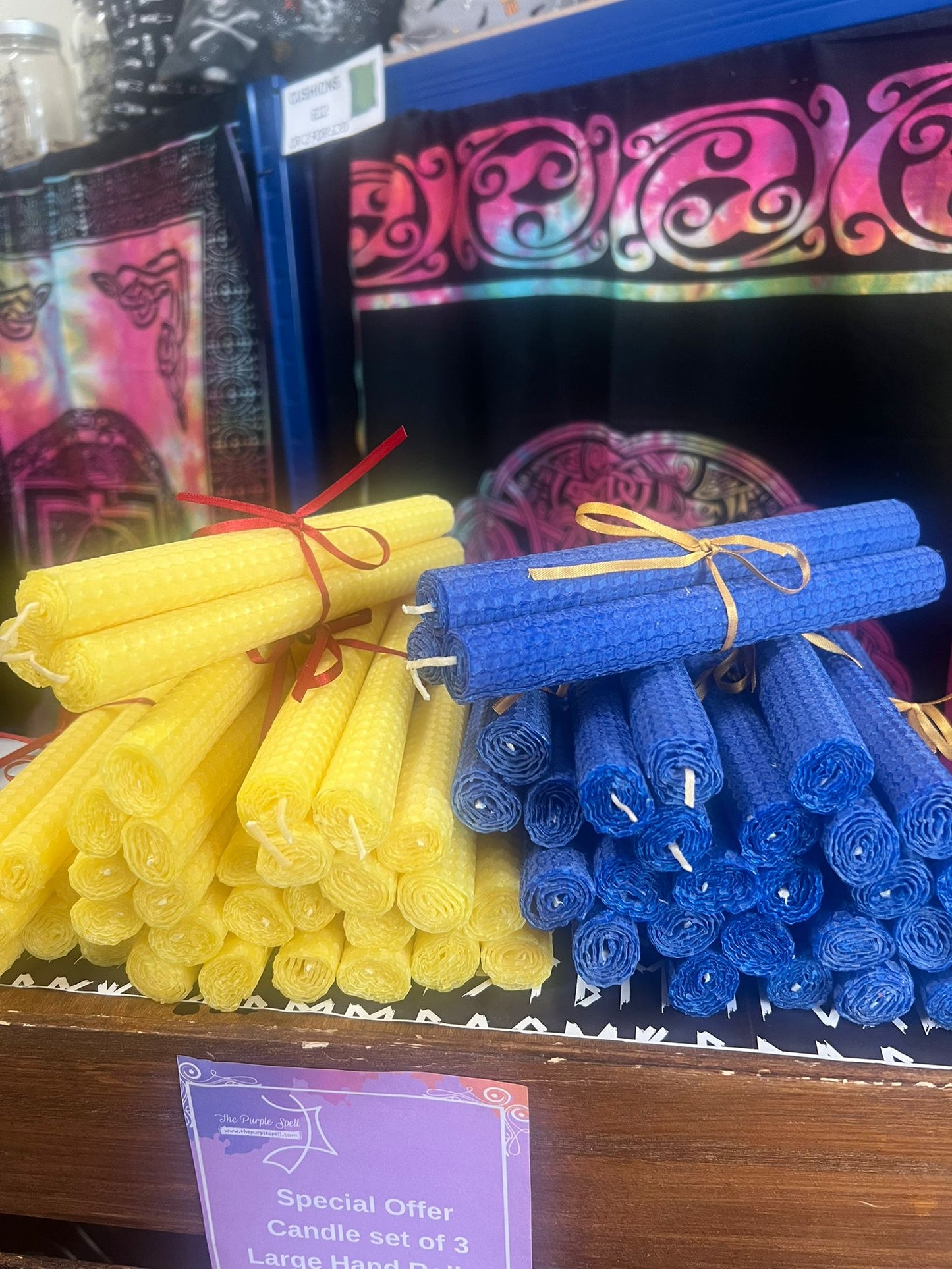 Set of 3 large Hand Rolled Beeswax Candles | Comes in Two Colours | Dinner Candles | Witch Altar
