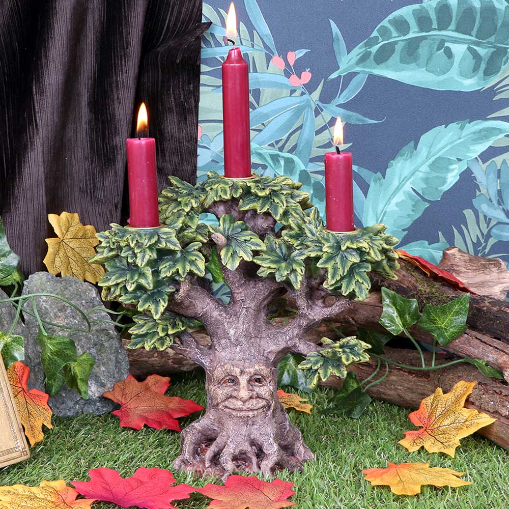 Forest Flame Candle Holder | Tree Spirit Green Man Ornament  21.5cm