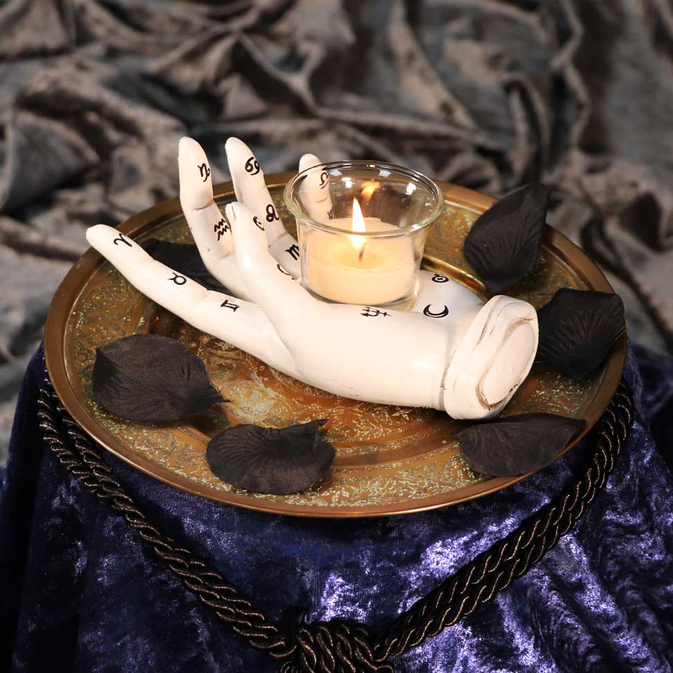 Palmist's Prediction White Chiromancy Hand Candle Holder | 18.3cm | Tealight Holder |
