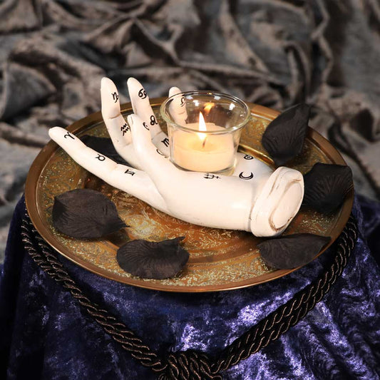 Palmist's Prediction White Chiromancy Hand Candle Holder | 18.3cm | Tealight Holder |