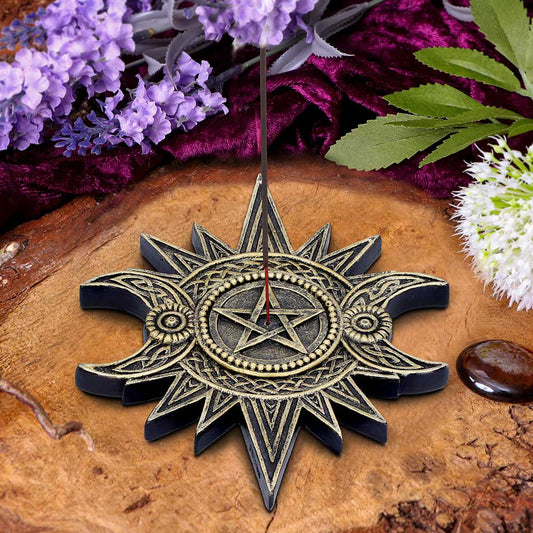 Celestial Worship Triple Moon Incense Burner | 17.3cm | Incense Stick Holder | Home Fragrance